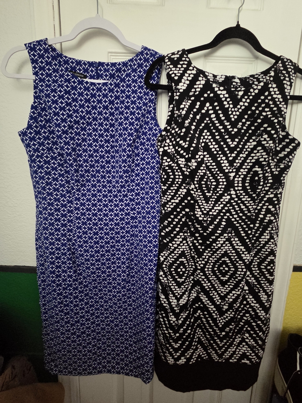 Mario Serrani Geometric Midi Dress's. Blue/white, Black/ White, Size 4, Lot Of 2